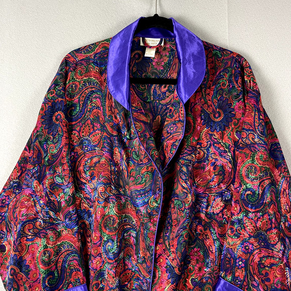 VTG Victorias Secret Satin Paisley Robe Women M/L Semi-Sheer Whimsigoth Fairy - Picture 2 of 16